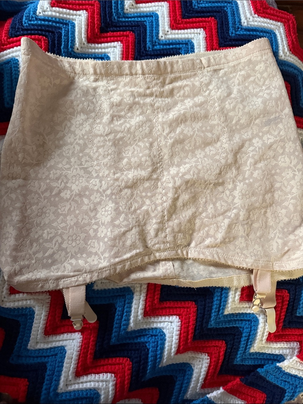 High-Waist Beige Floral Lace Shapewear with Garter Straps